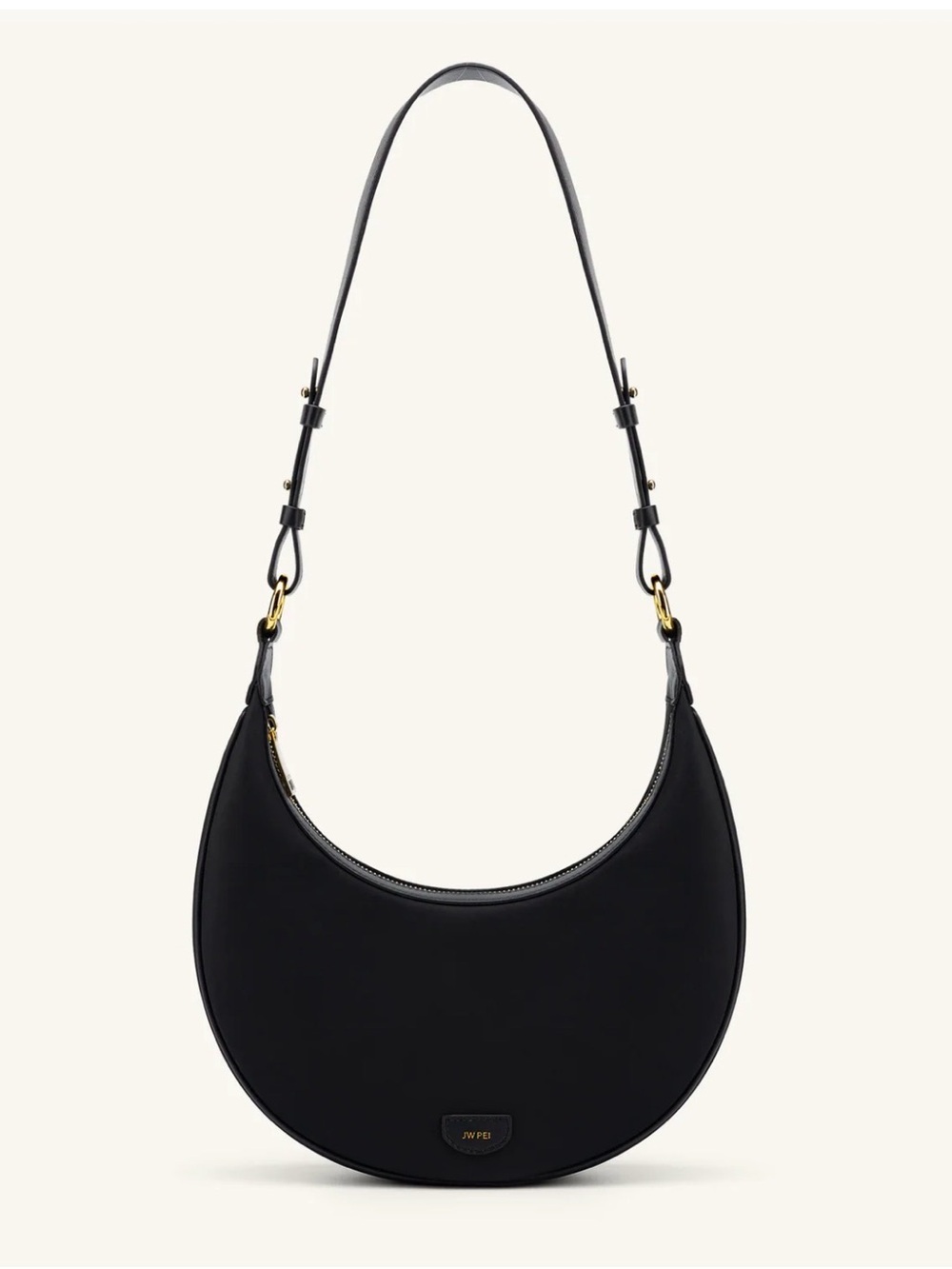 JW PEI Black Crescent Shoulder Bag with Gold Hardware